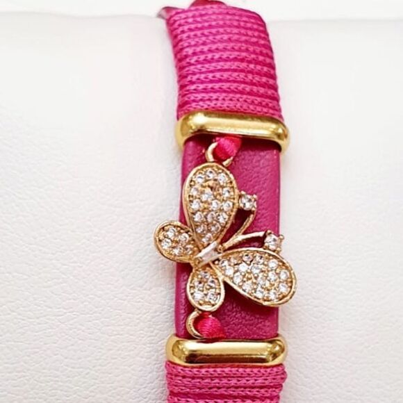 Bracelet KIDS size 6” adjustable Butterflies zirconia Hot Pink color - Picture 3 of 5